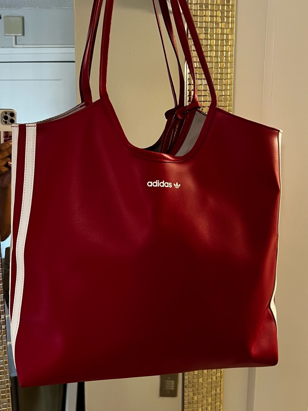 adidas Reddish/ Burgundy Tote with White Stripes